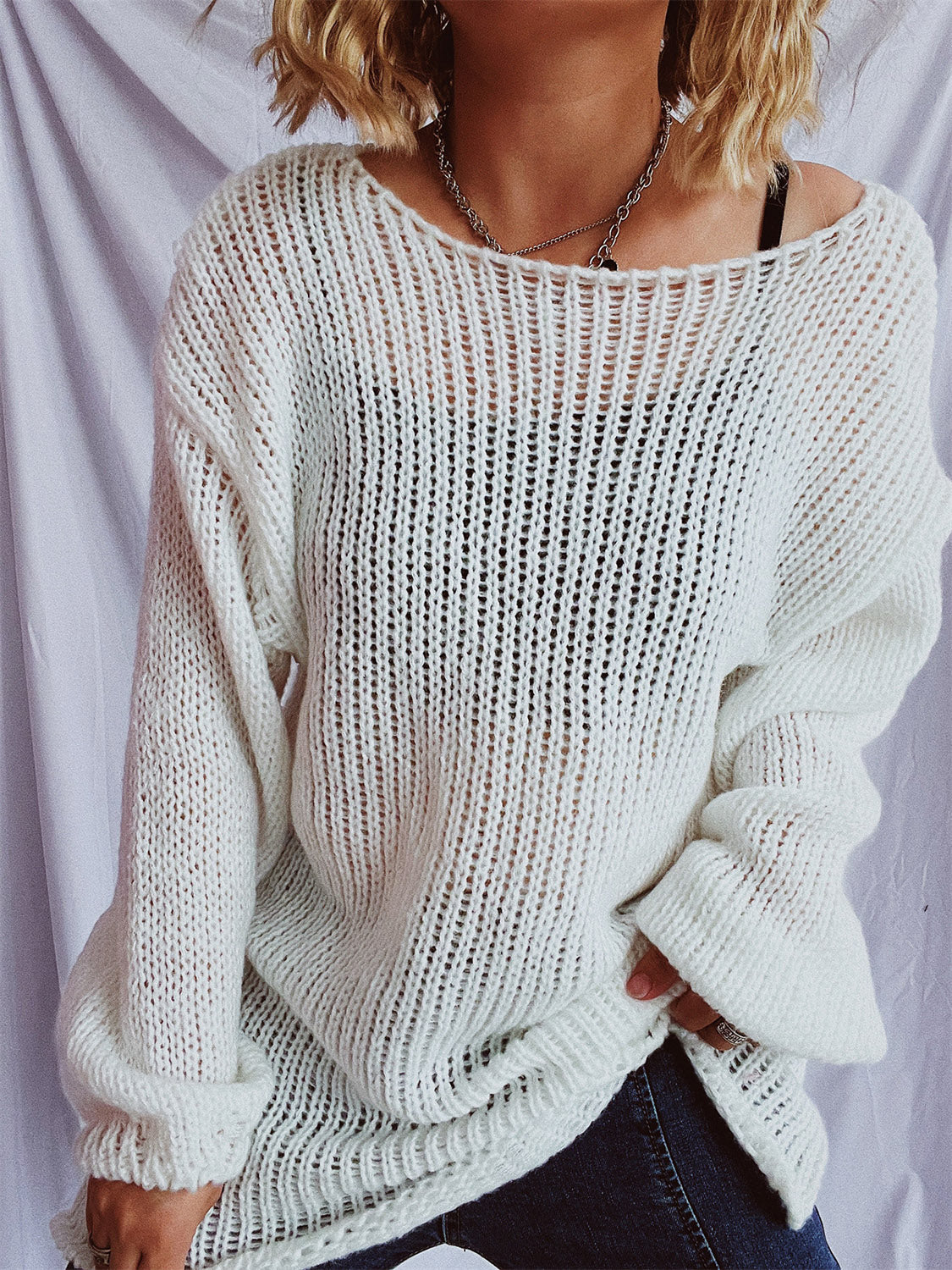 Boat Neck Dropped Shoulder Sweater