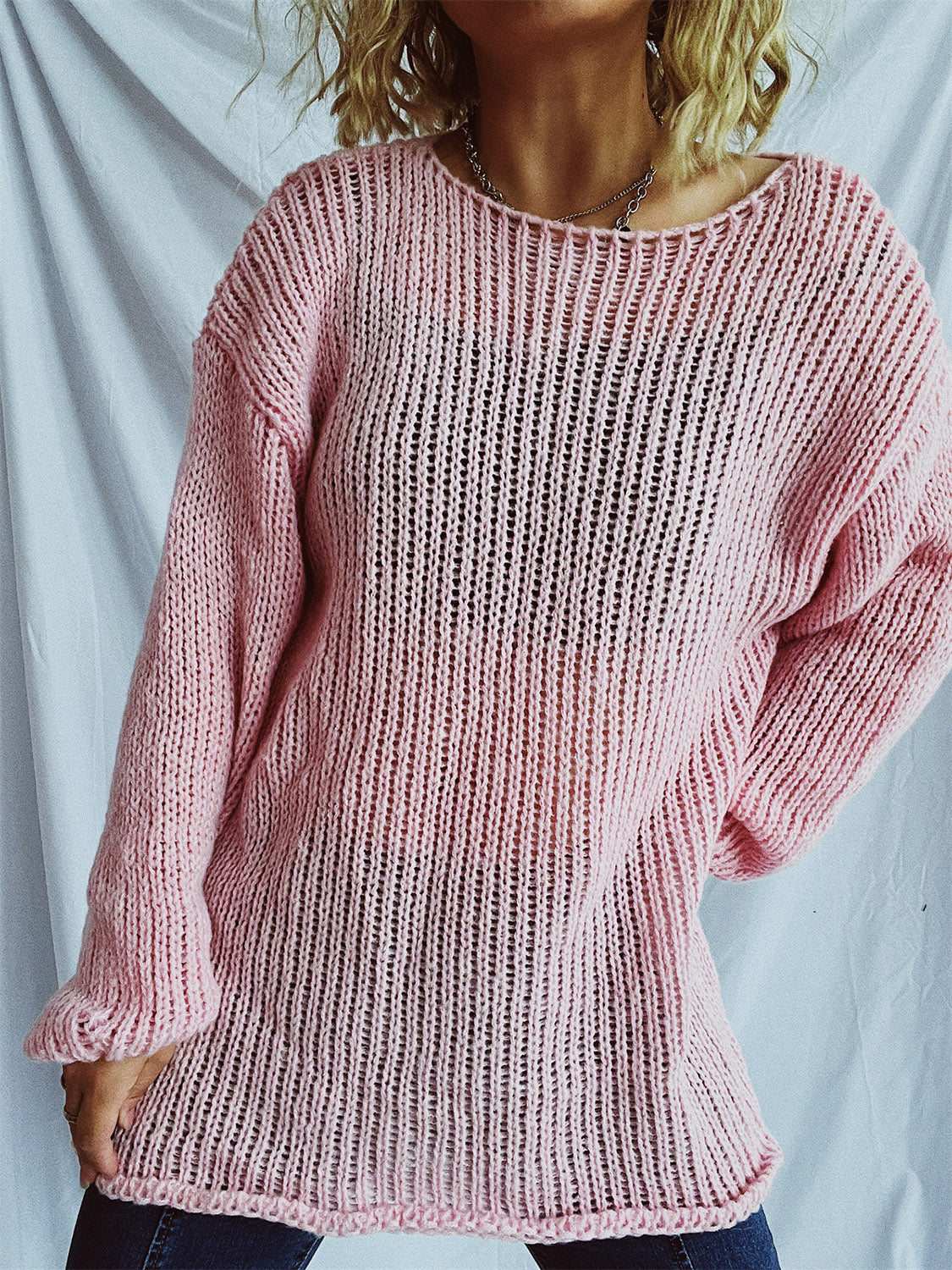 Boat Neck Dropped Shoulder Sweater